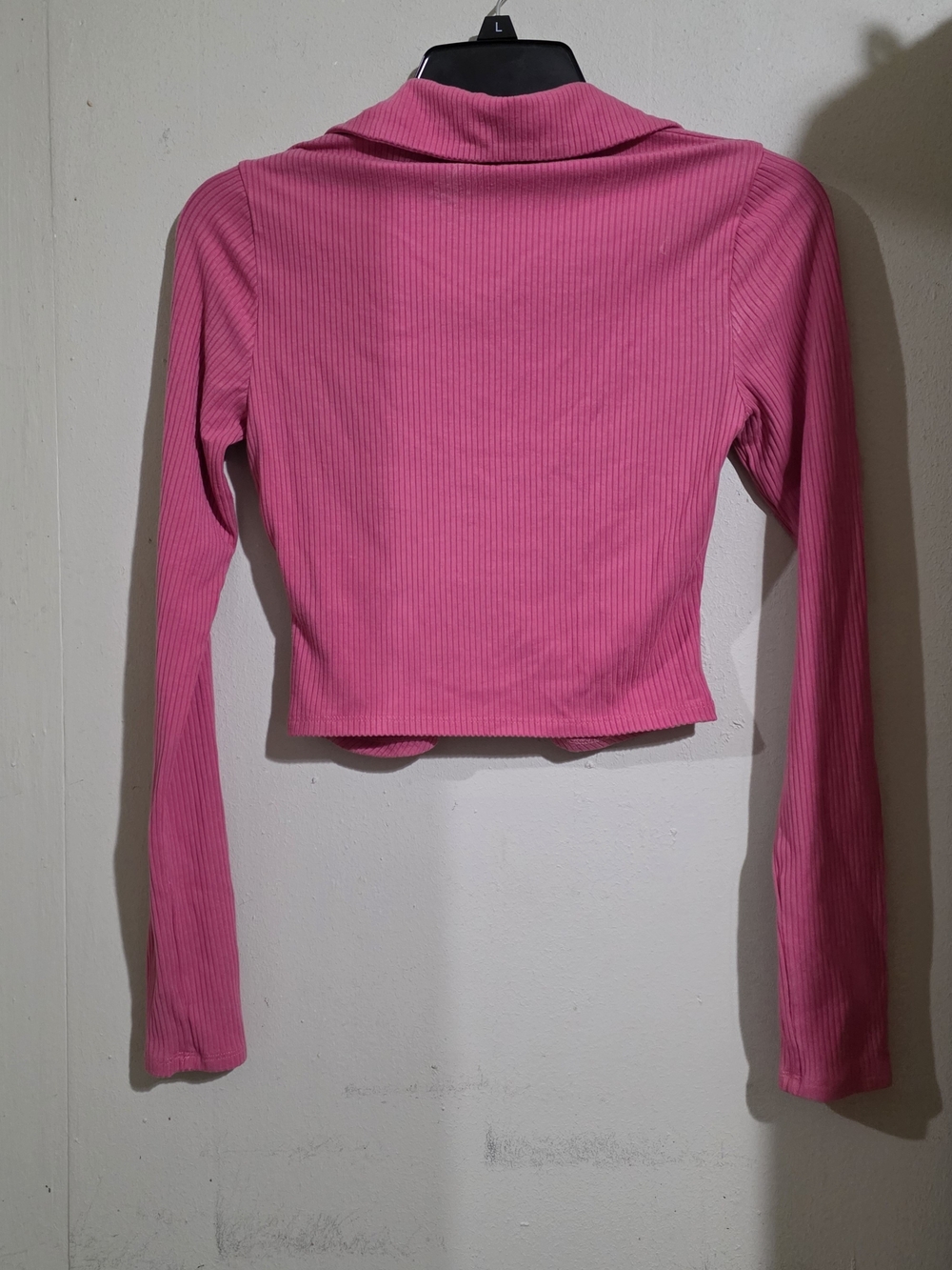 Reformation Pink Ribbed Ruched Button-Front Crop Shirt - Picture 2 of 5